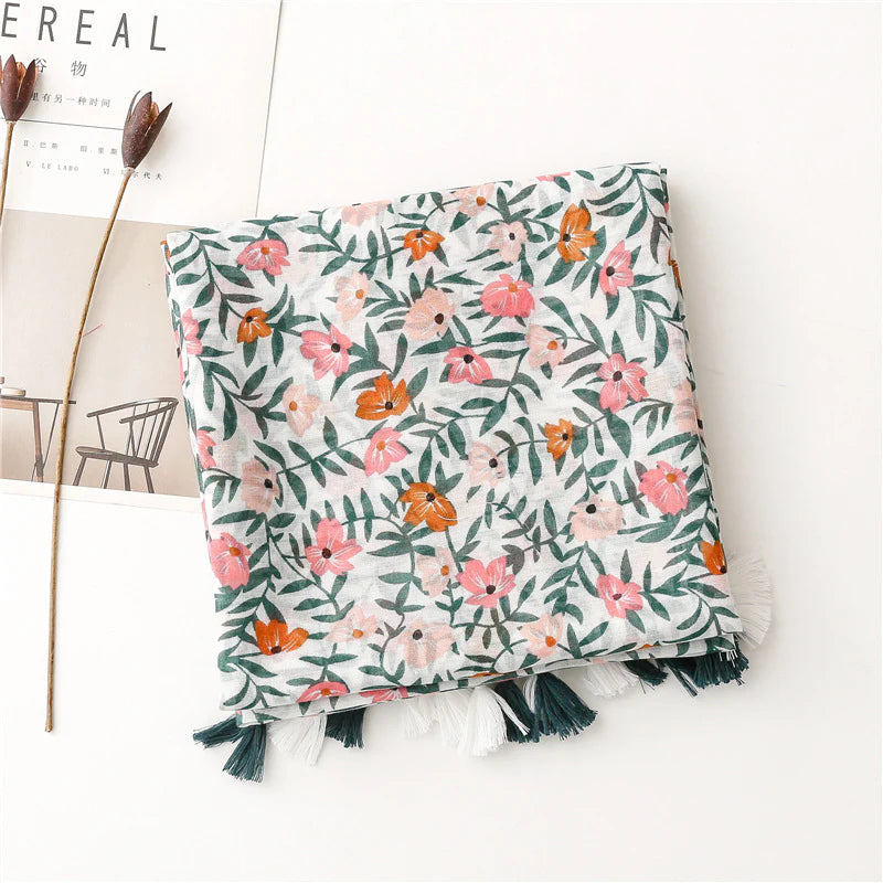 All Over Floral Tassel Scarf