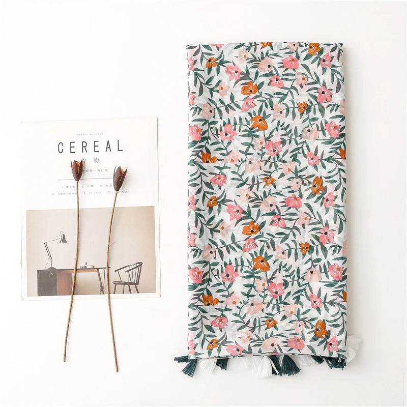 All Over Floral Tassel Scarf