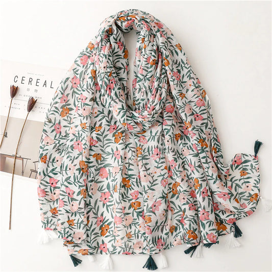 All Over Floral Tassel Scarf