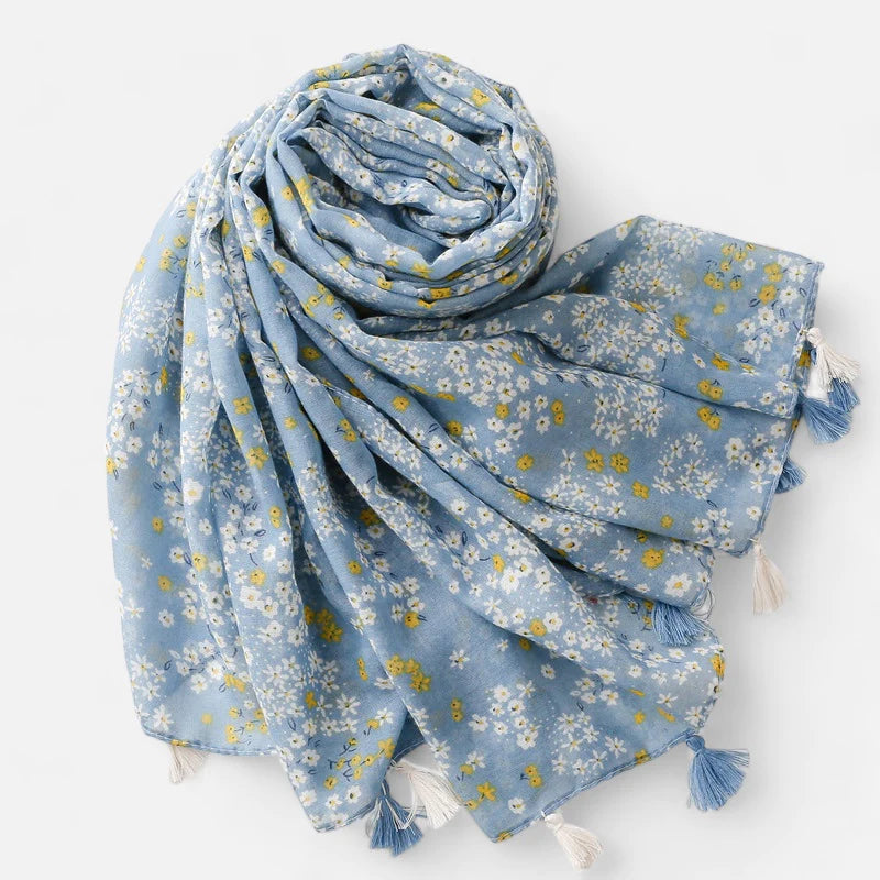 Ditsy Blue, White & Yellow Flower Scarf