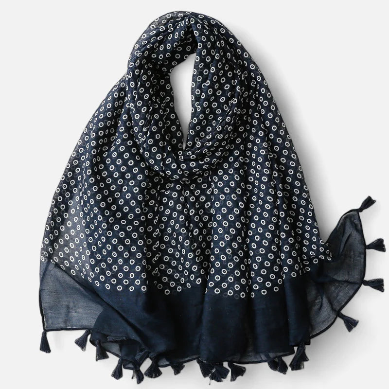 White & Navy Circle Scarf