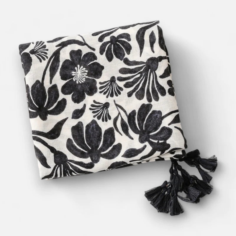 Black Floral Print Scarf