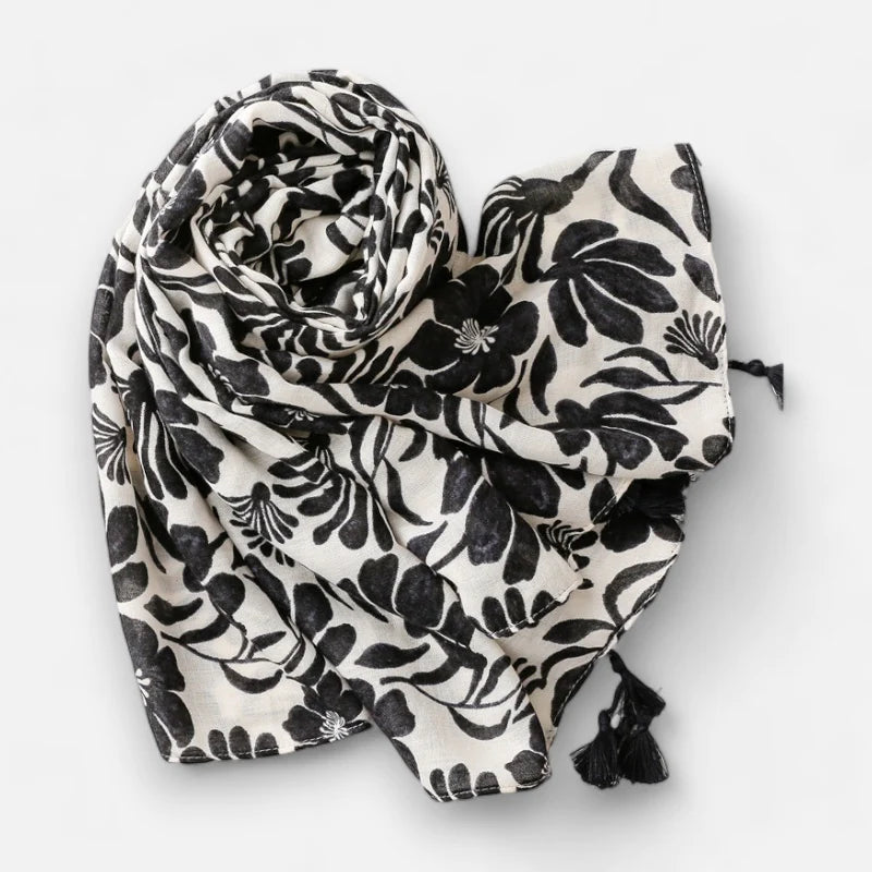 Black Floral Print Scarf