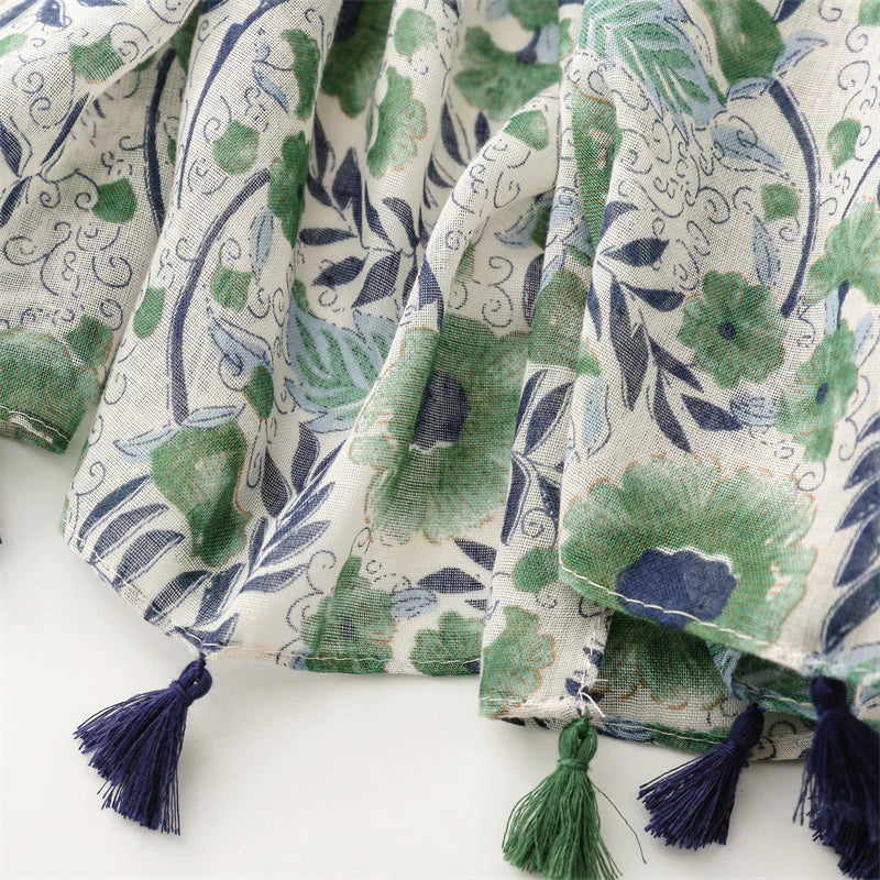 Green & Blue Floral Print Scarf