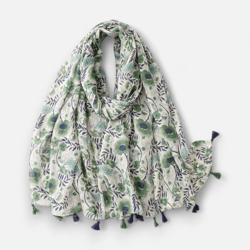 Green & Blue Floral Print Scarf