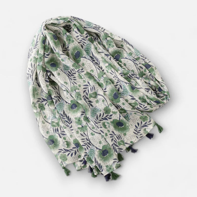 Green & Blue Floral Print Scarf