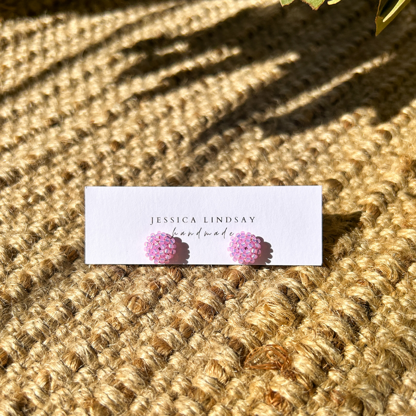 Beaded Stud Earrings Pink