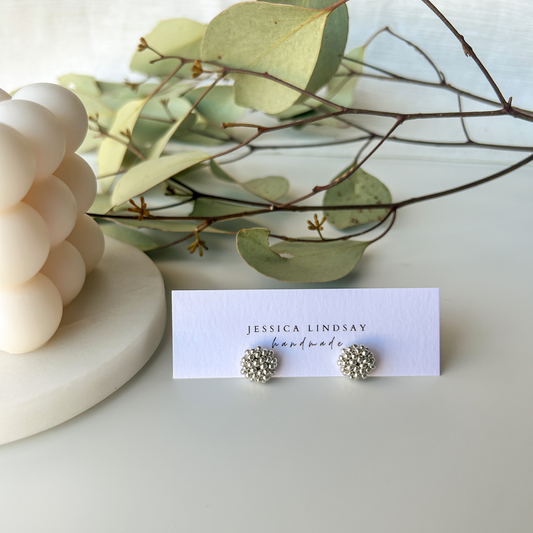 Beaded Stud Earrings Silver