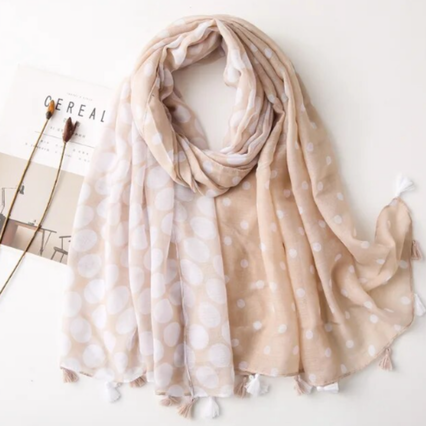 Oatmeal Spot Tassel Scarf