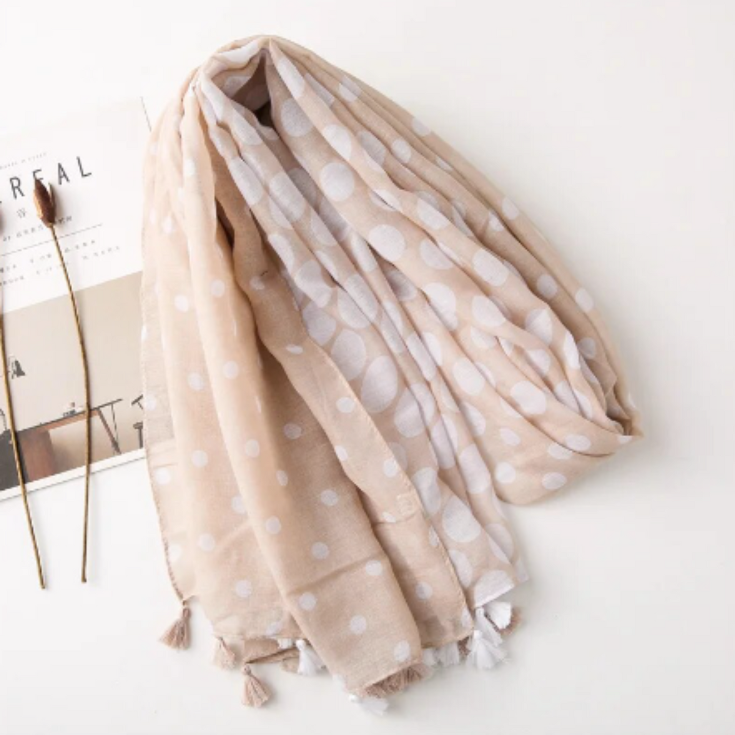 Oatmeal Spot Tassel Scarf