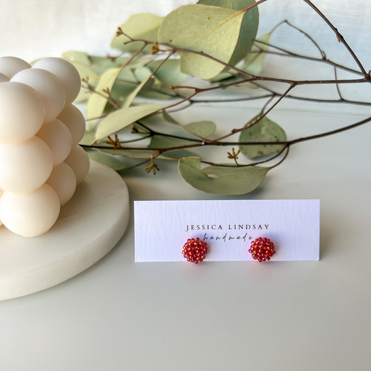 Beaded Stud Earrings Flame Red