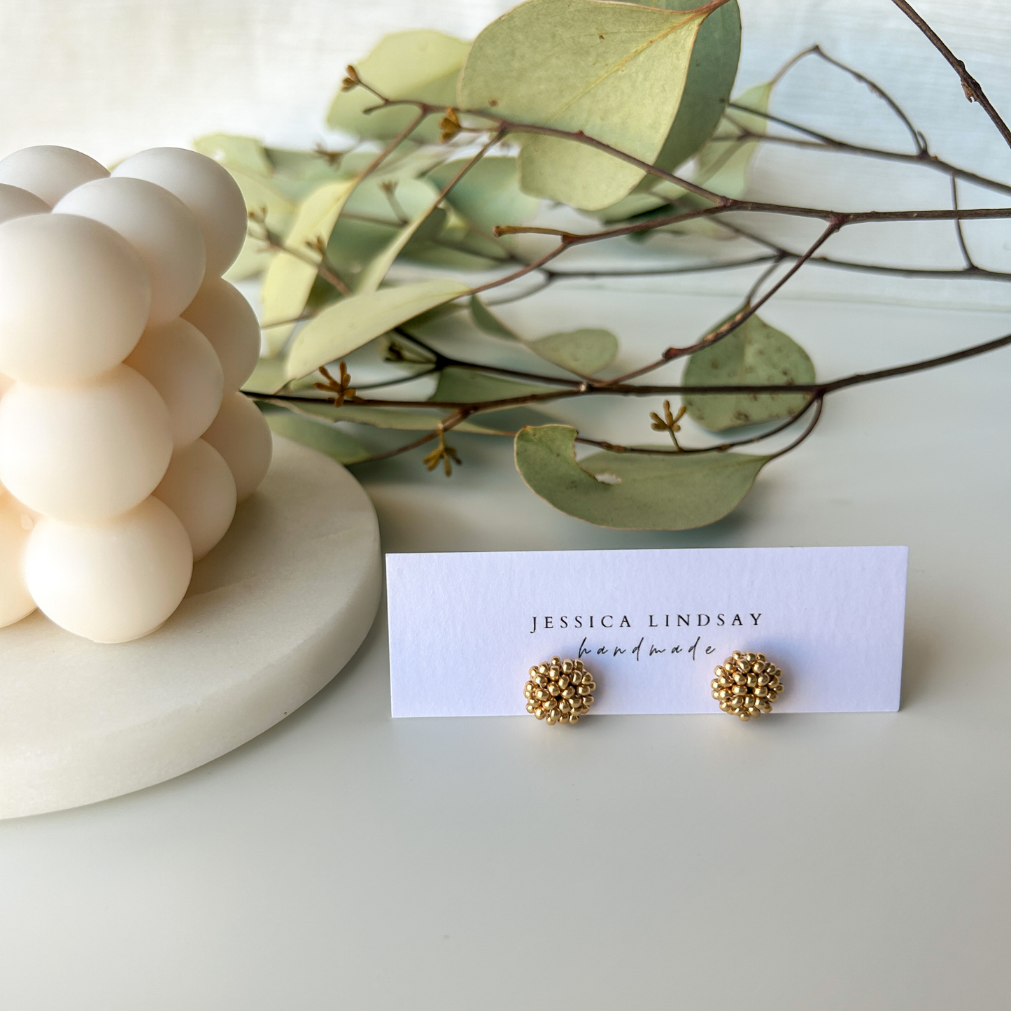 Beaded Stud Earrings Gold