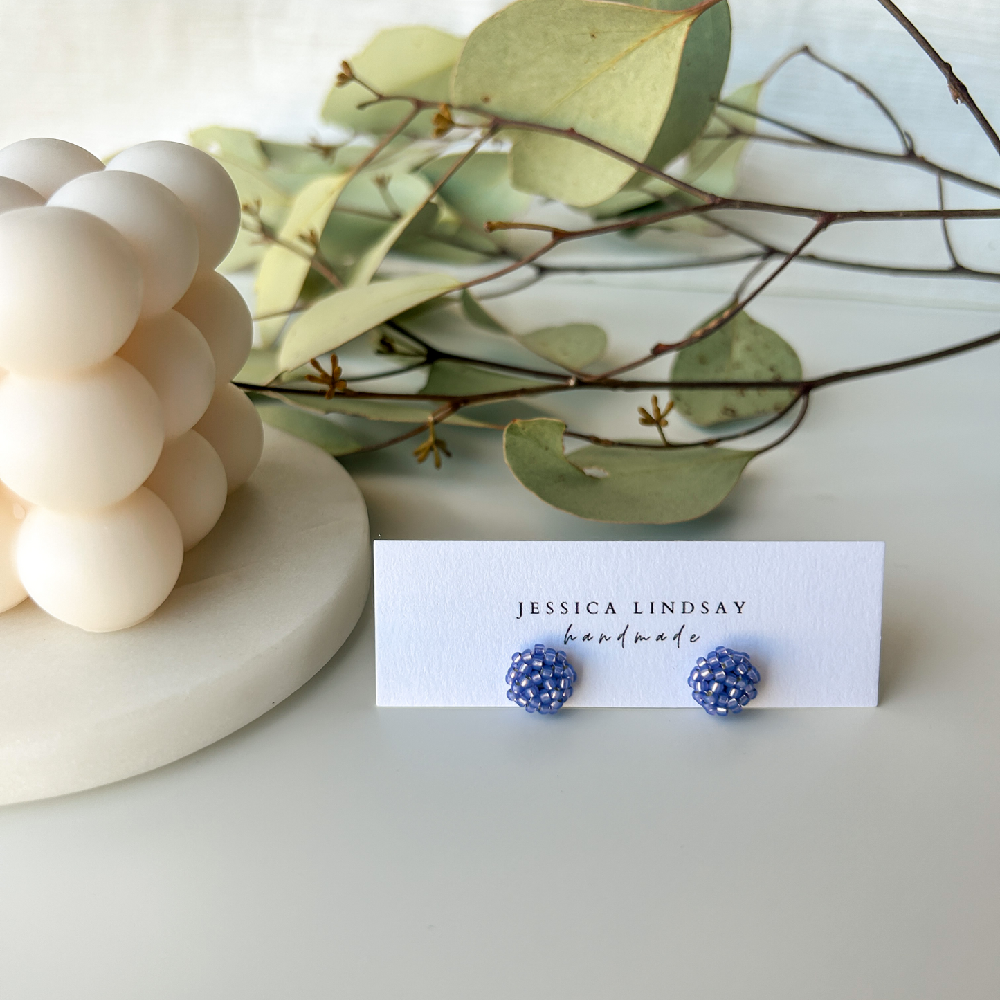 Beaded Stud Earrings Lilac