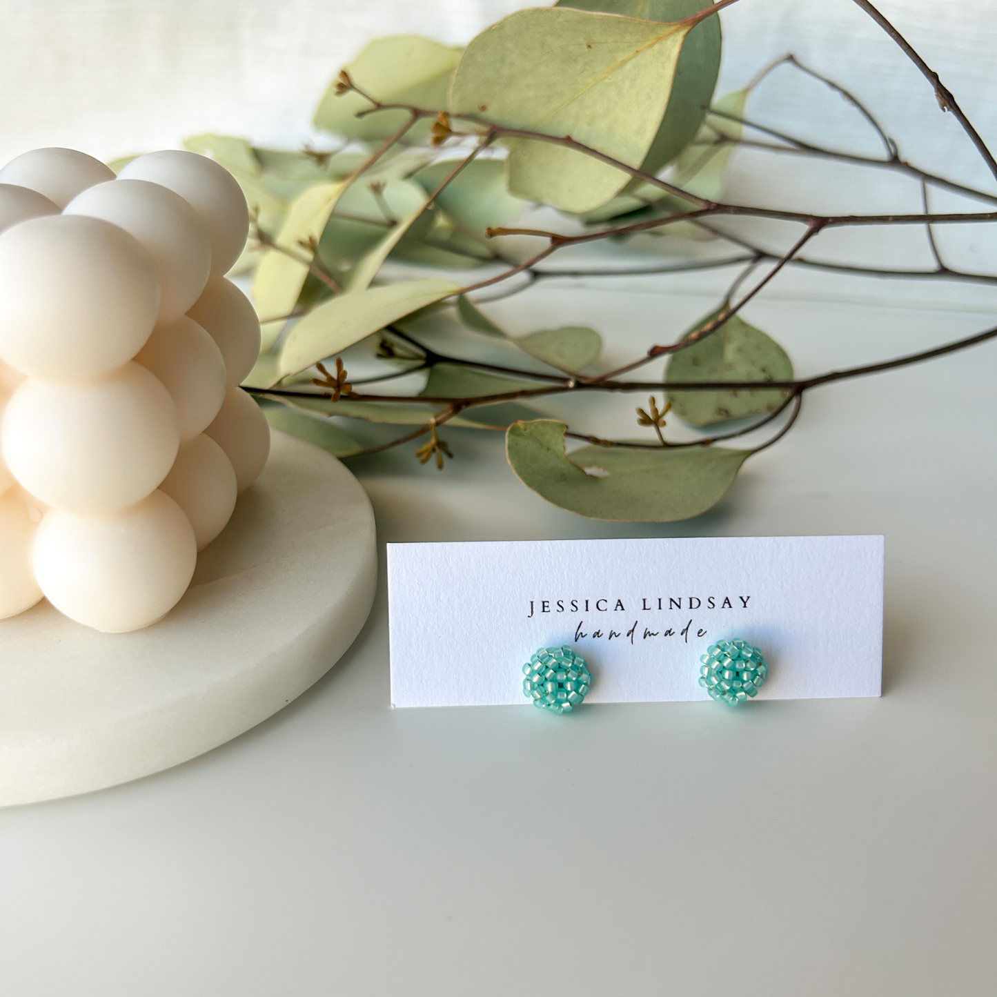 Beaded Stud Earrings Mint