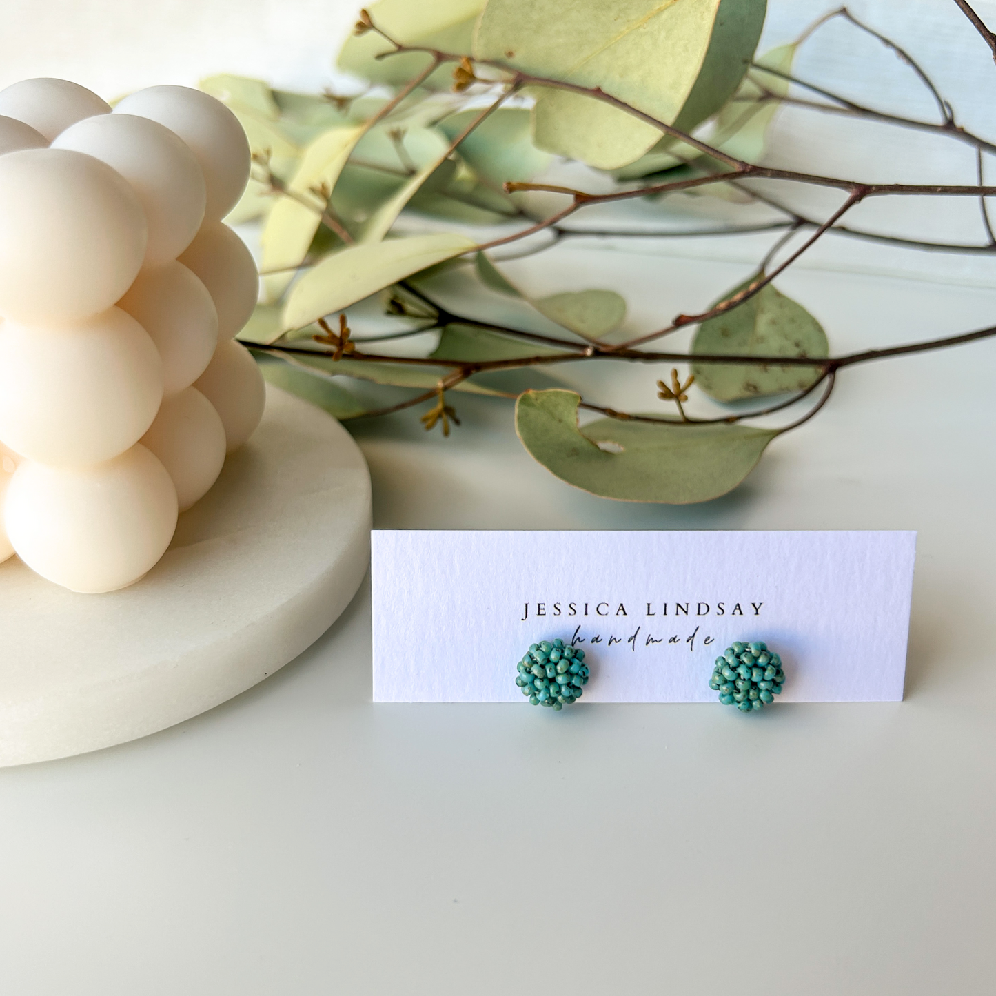 Beaded Stud Earrings Picasso Green