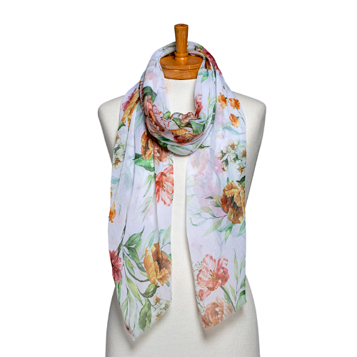 White Flower Bouquet Scarf