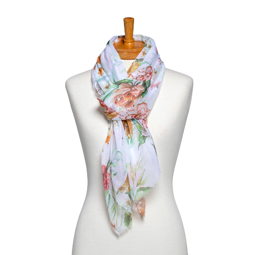 White Flower Bouquet Scarf