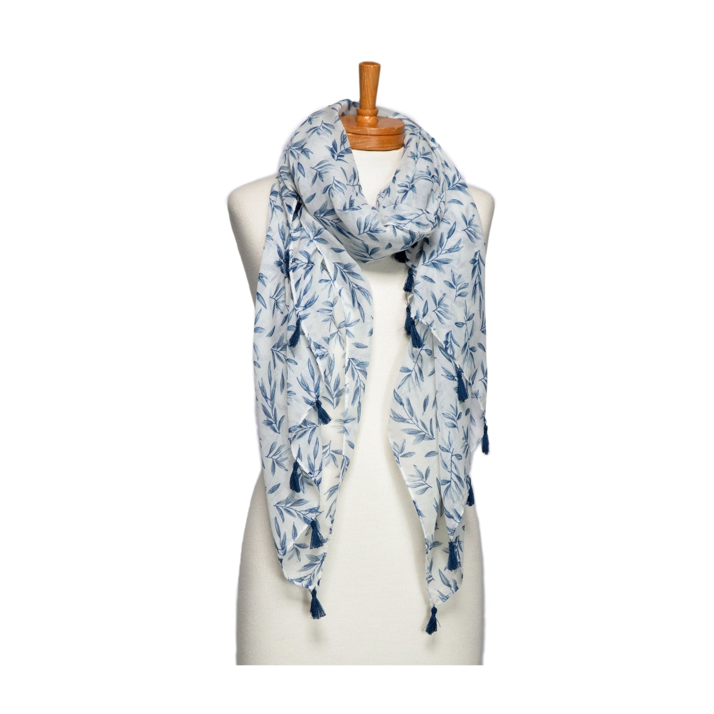 Blue Leaves Tassel Scarf