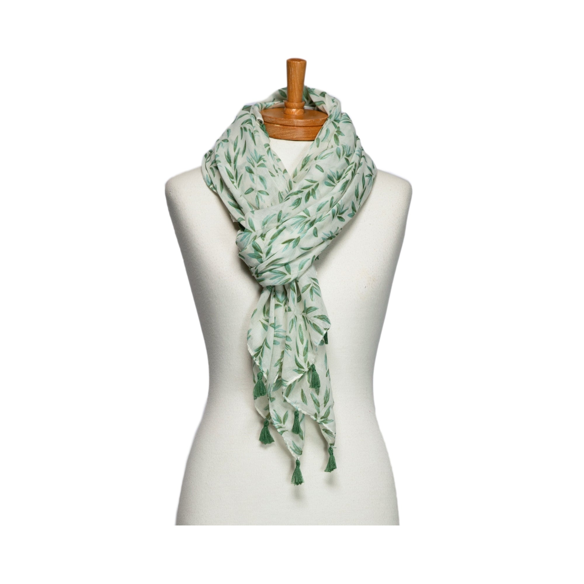 Green Leaves Tassel Scarf