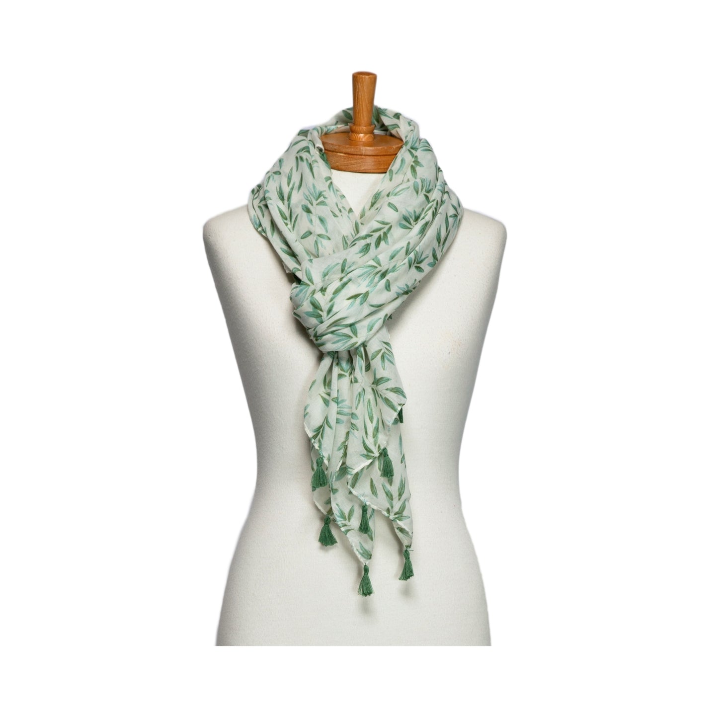 Green Leaves Tassel Scarf