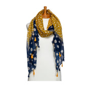 Navy Polka Dot Tassel Scarf