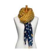 Navy Polka Dot Tassel Scarf