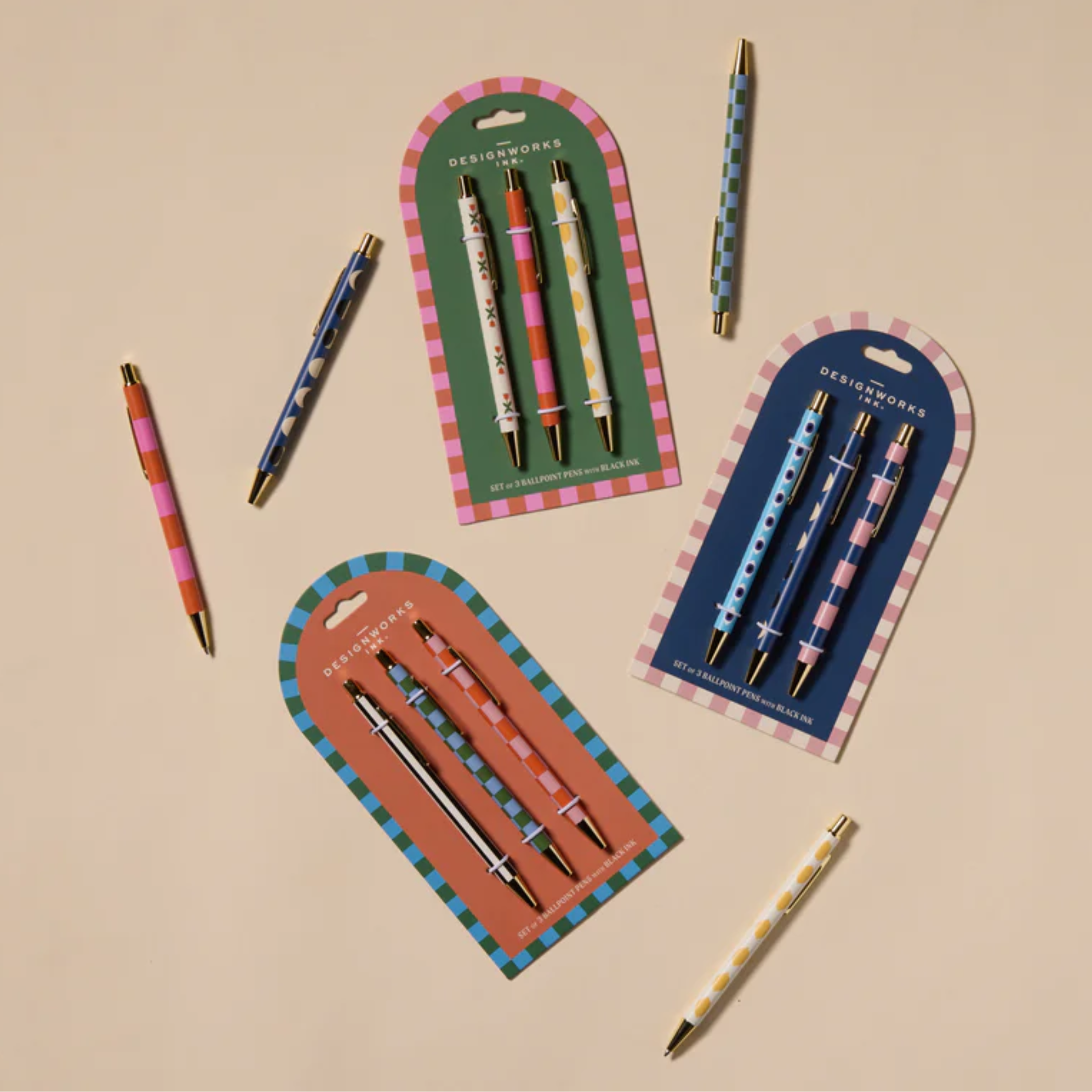 A Dopo Set Of 3 Pens Eye, Moon & Stripe