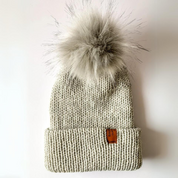 Wool Blend Double Knit Beanie Light Grey with Grey Pom Pom