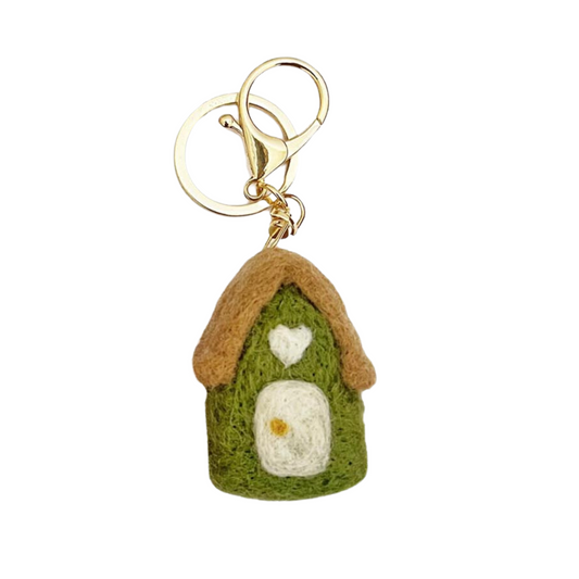 Felt House Keychain Charm Green