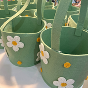 Large Felt Easter Basket Green & White
