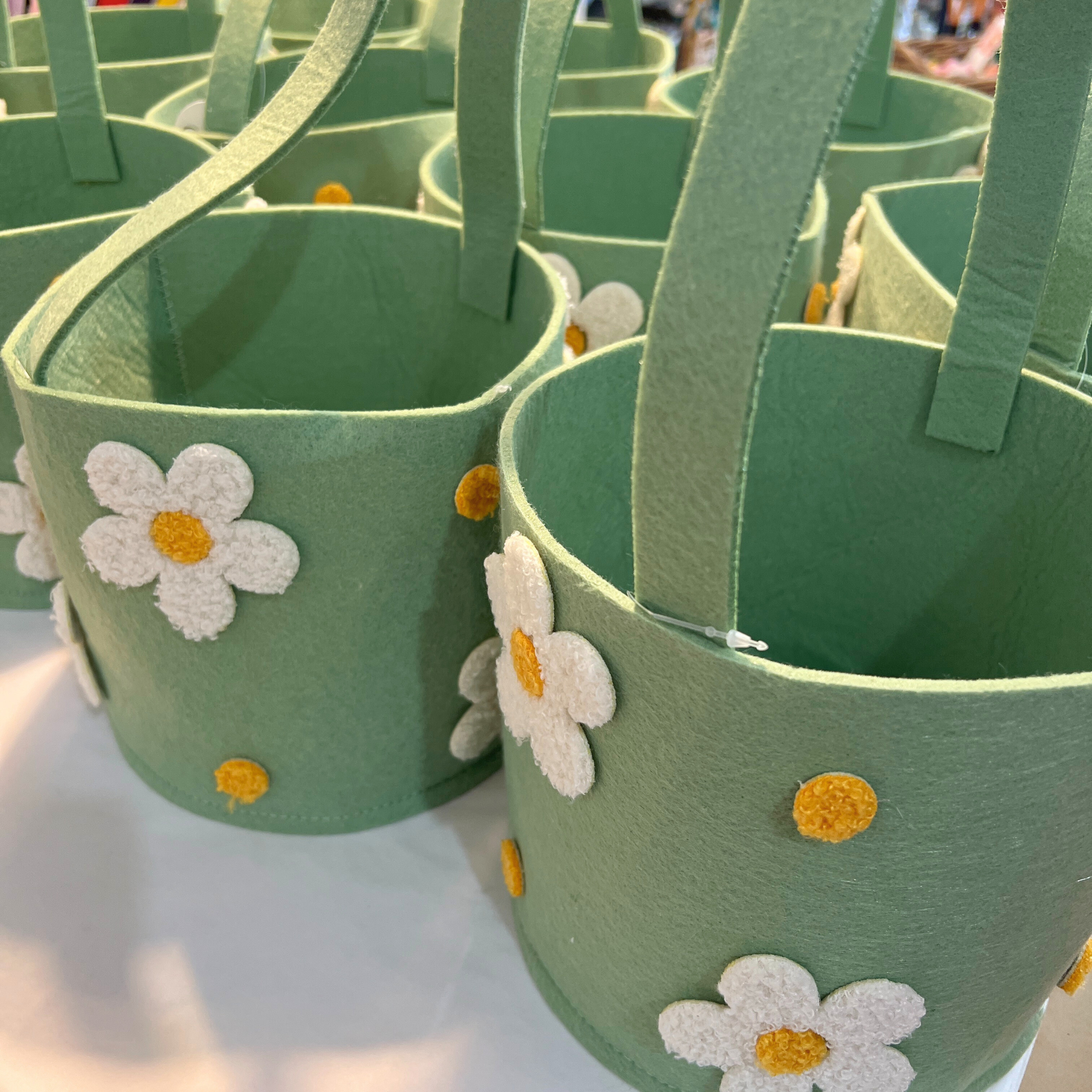 Large Felt Easter Basket Green & White