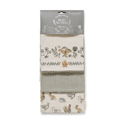 3 Pack Of Tea Towels Country Animals