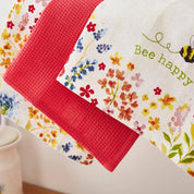 3 Pack Of Tea Towels Bee Happy