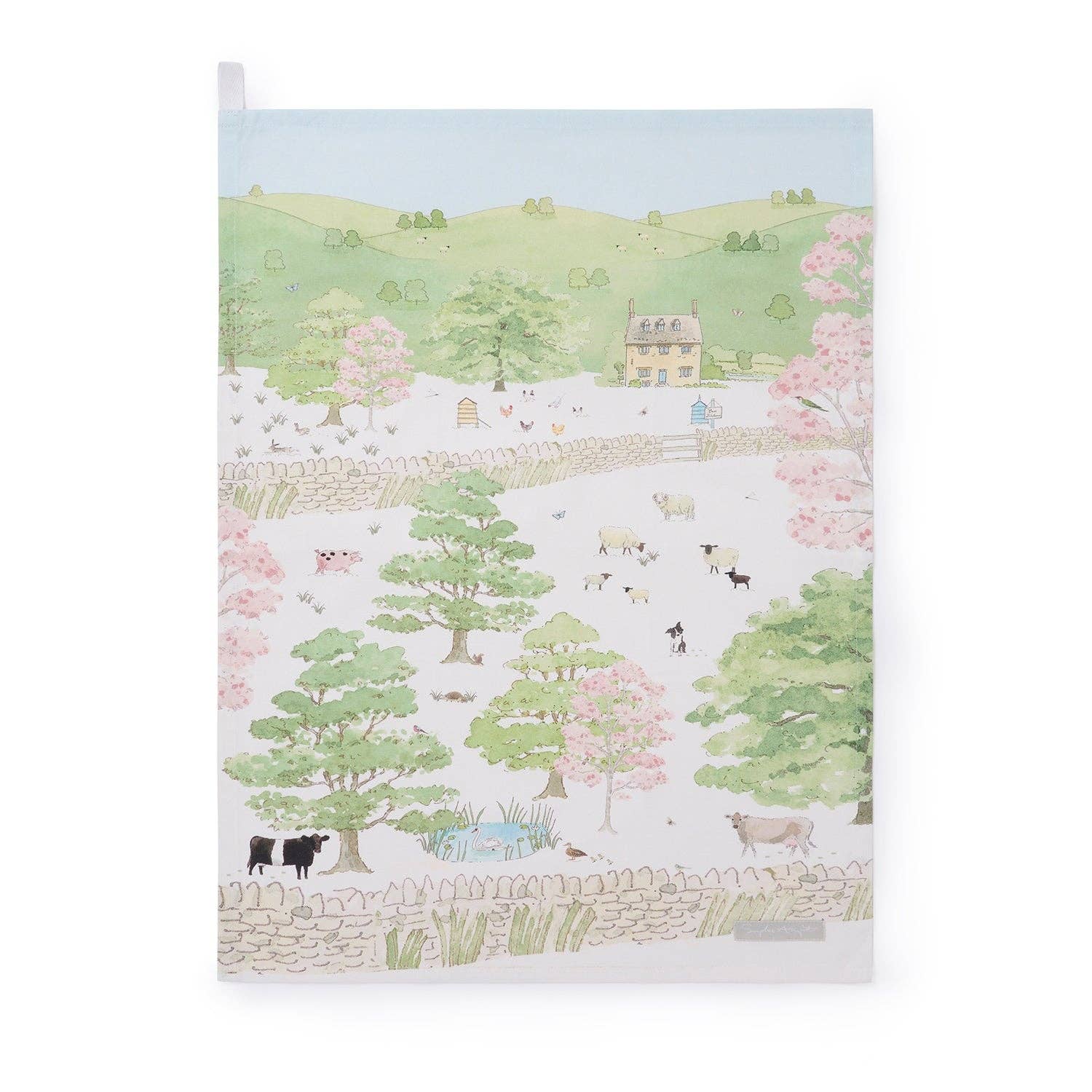 Spring Cottage Scene Tea Towel