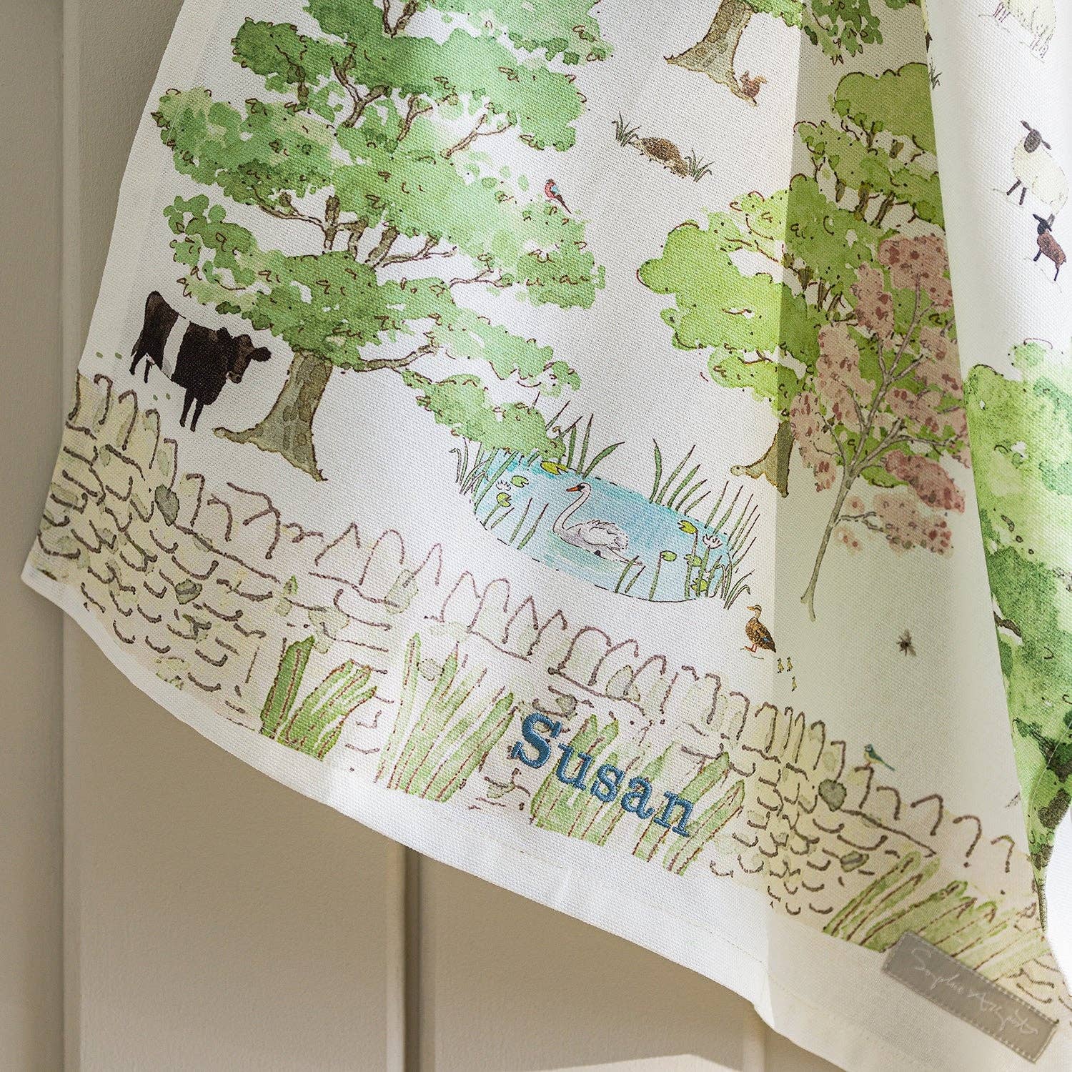 Spring Cottage Scene Tea Towel