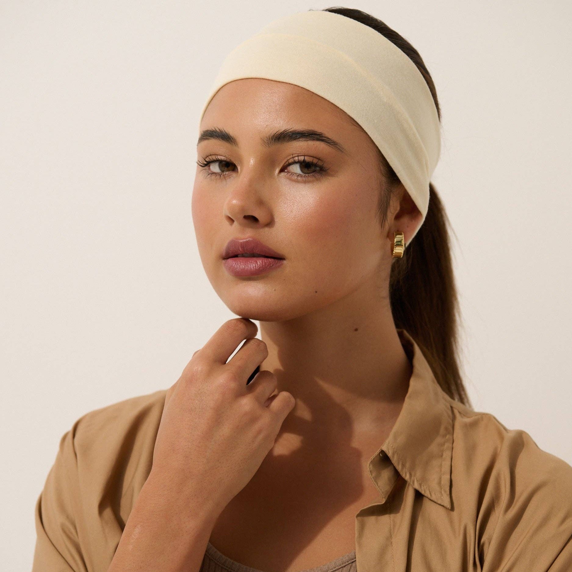 Soft Elastic Headband Set Cream and Brown