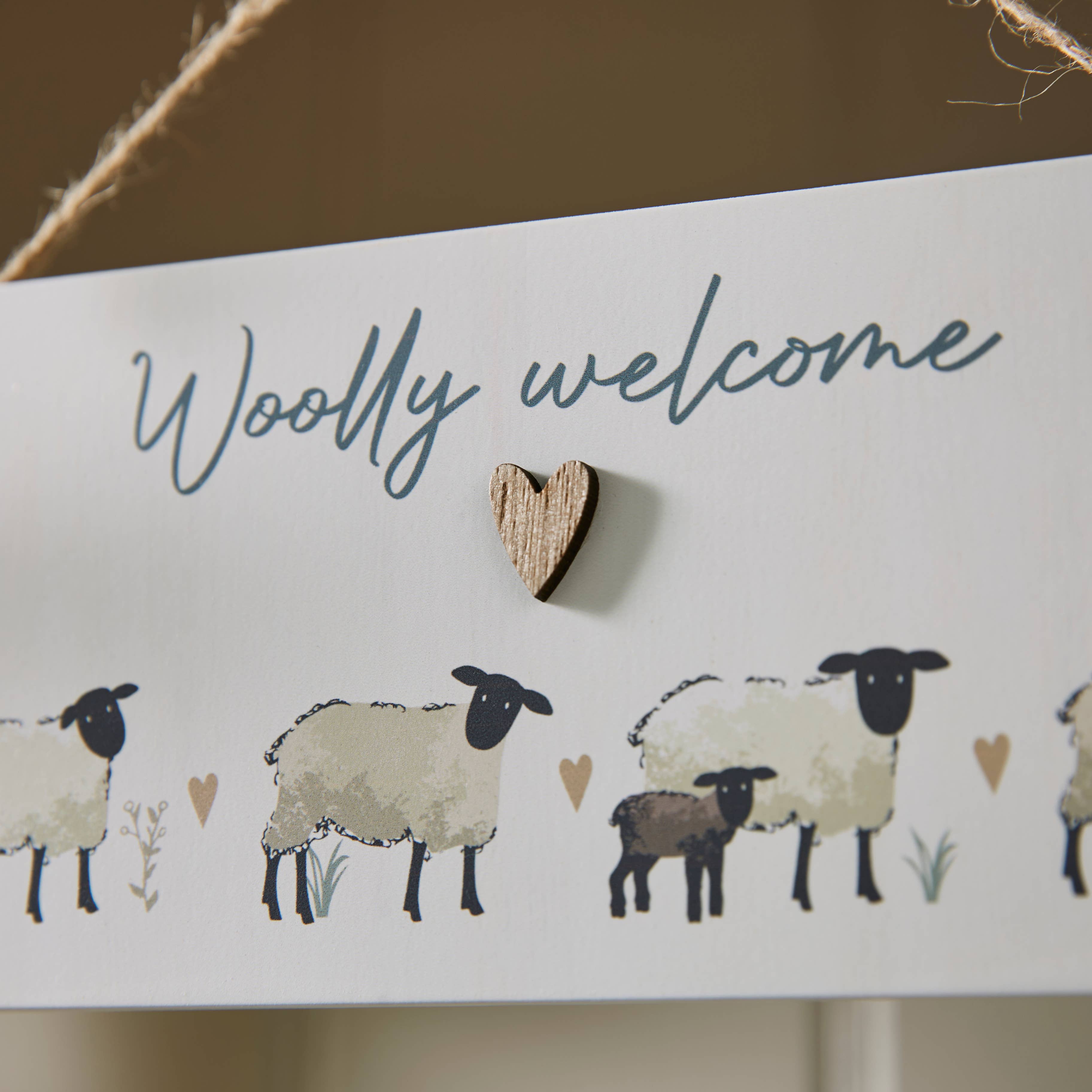 Rectangular Plaque Woolly Welcome Highland Sheep