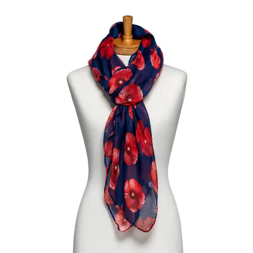 Navy Poppy Print Scarf