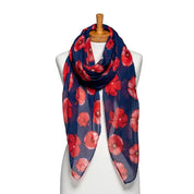 Navy Poppy Print Scarf