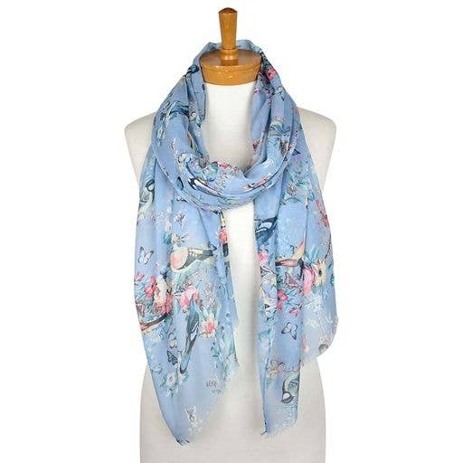 French Blue Bird Garden Scarf