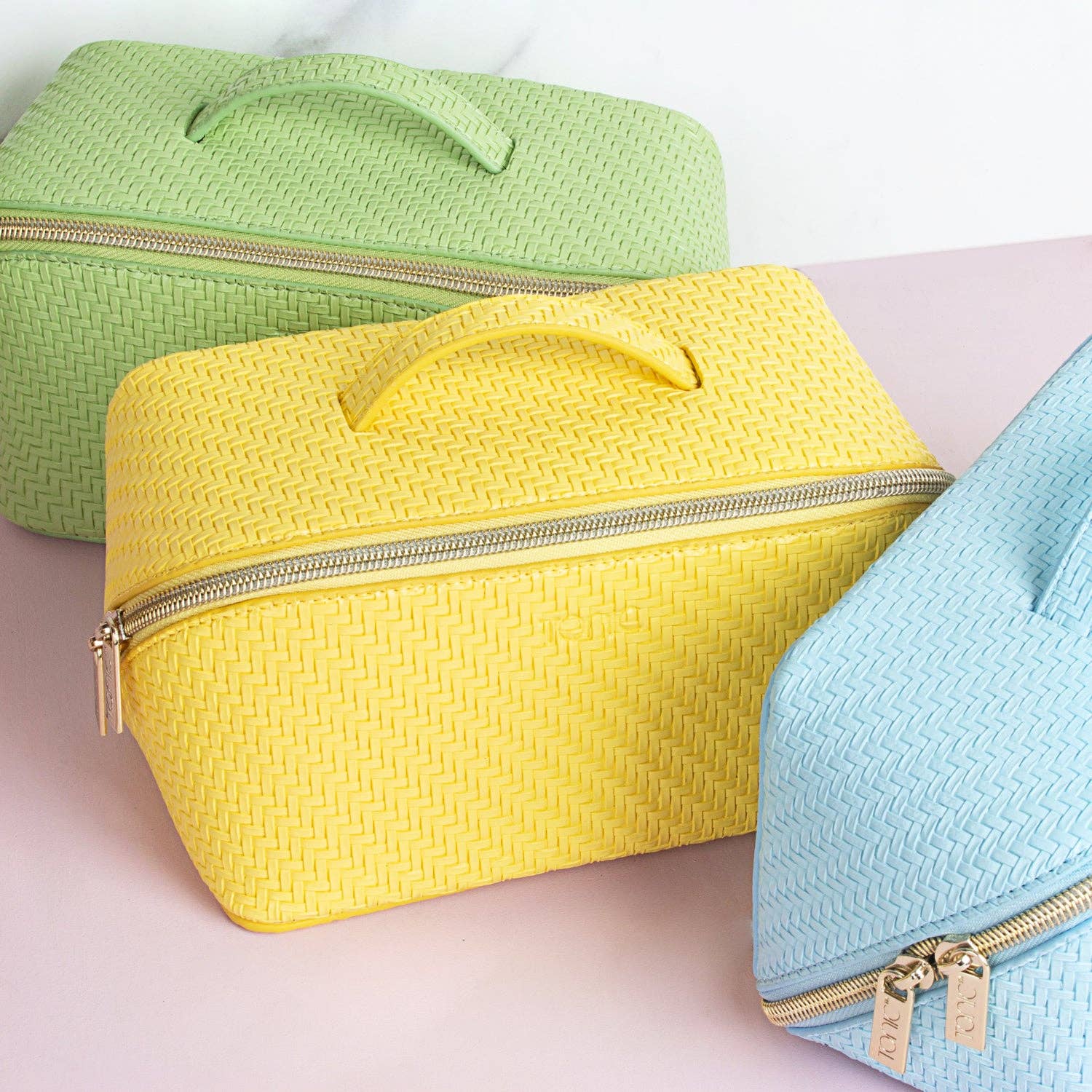 Herringbone Beauty Bag Medium Lemon