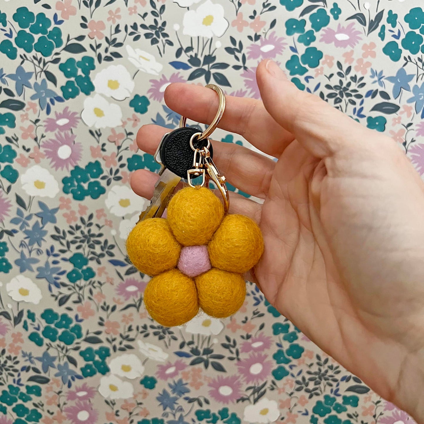 Felt Flower Keychain Charm Yellow