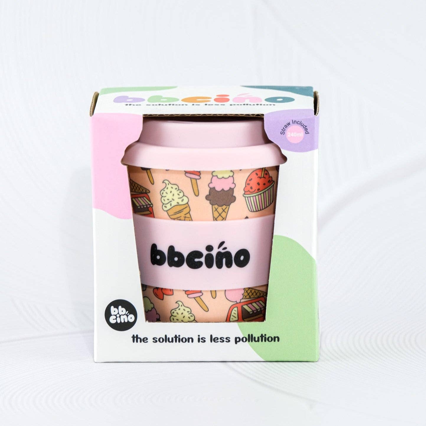 Reusable BambinoCino Bamboo Cup Scoops Pink (240ml)