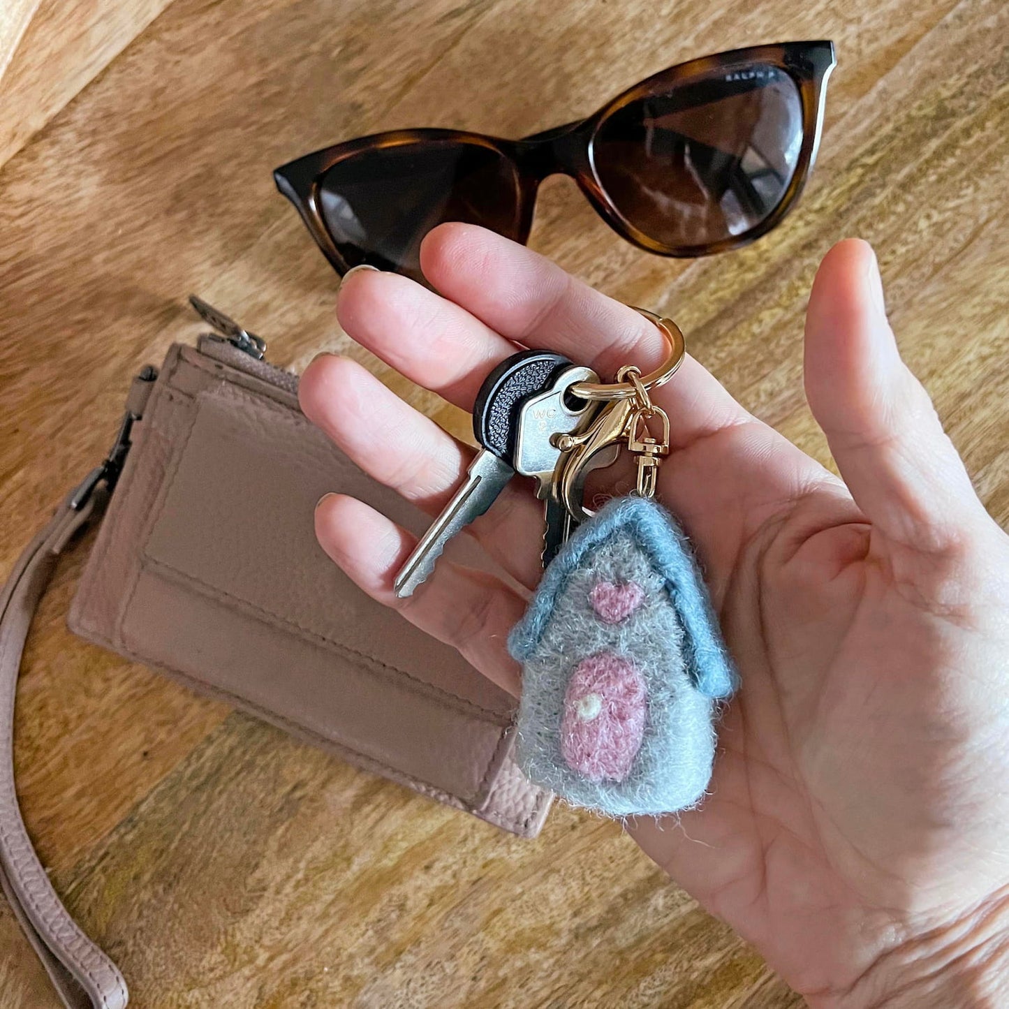 Felt House Keychain Charm Blue