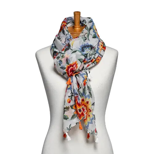 Abstract Floral Tassel Scarf