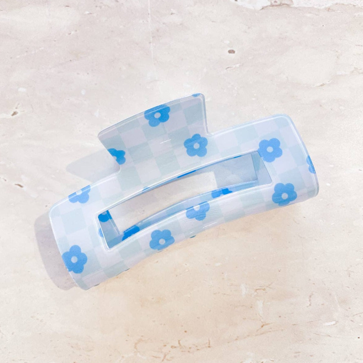 Checkered Flower Claw Clip Blue