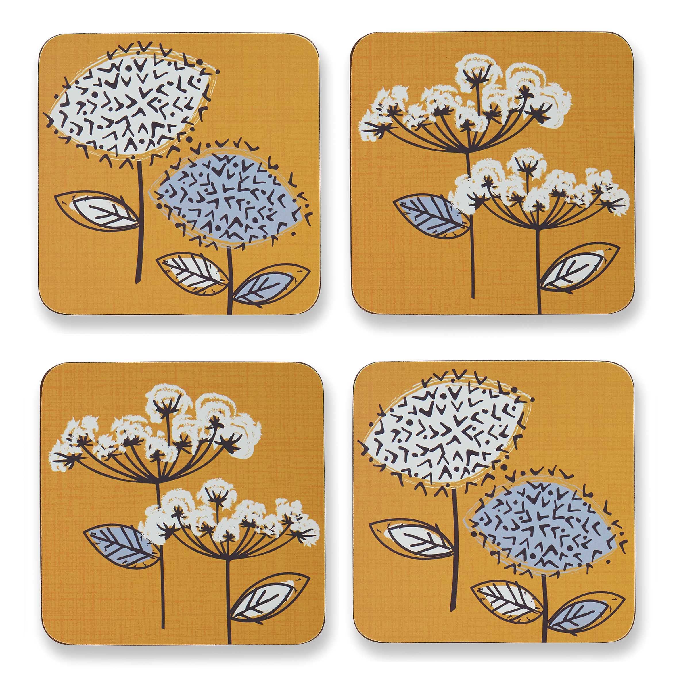 Set Of 4 Coasters Retro Meadow
