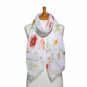 White Watercolour Floral Scarf