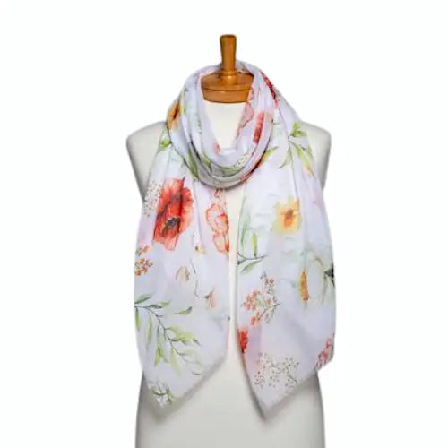 White Watercolour Floral Scarf