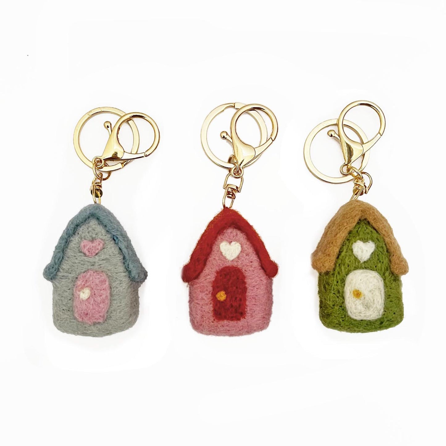 Felt House Keychain Charm Green